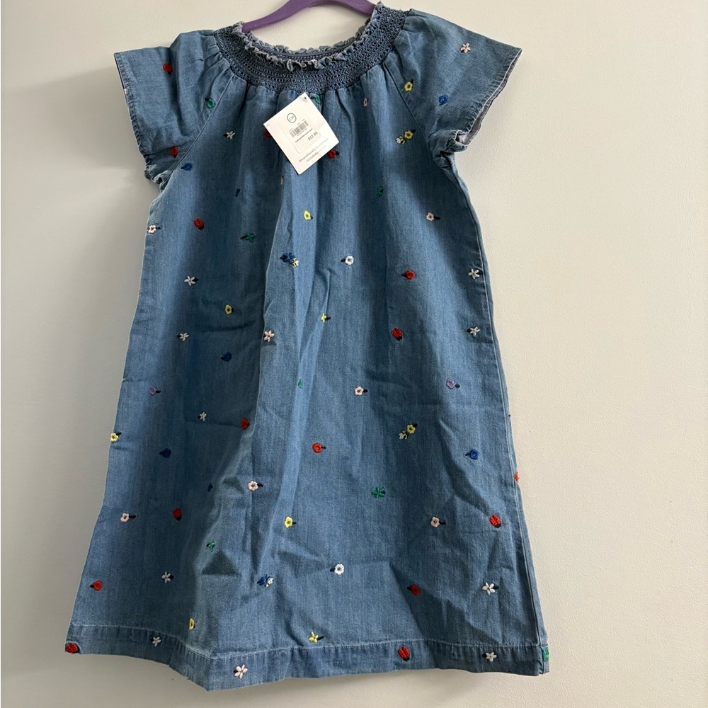 Hanna Andersson Denim Dress with Floral Accents NWT Sz 8